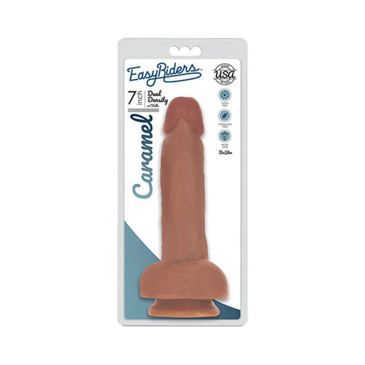 CURVE TOYS EASY RIDERS 7 IN. DUAL DENSITY DILDO WITH BALLS & SUCTION CUP TAN