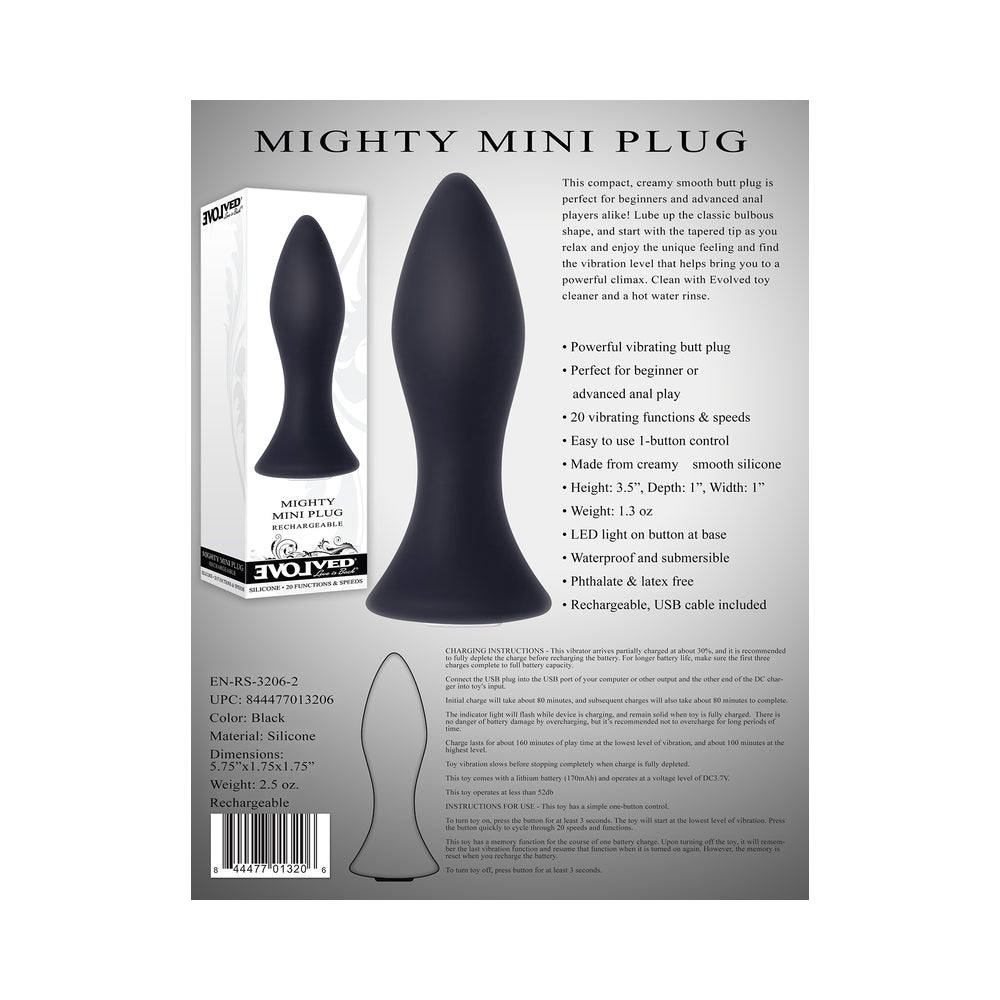 EVOLVED - MIGHTY MINI RECHARGEABLE VIBRATING SILICONE ANAL PLUG BLACK