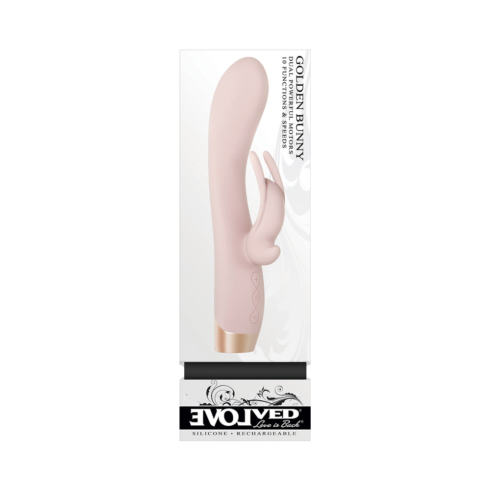 EVOLVED GOLDEN BUNNY RECHARGEABLE SILICONE RABBIT VIBRATOR LIGHT PINK/ROSE GOLD