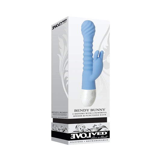 EVOLVED - BENDY BUNNY RECHARGEABLE POSEABLE SILICONE RABBIT VIBRATOR BLUE