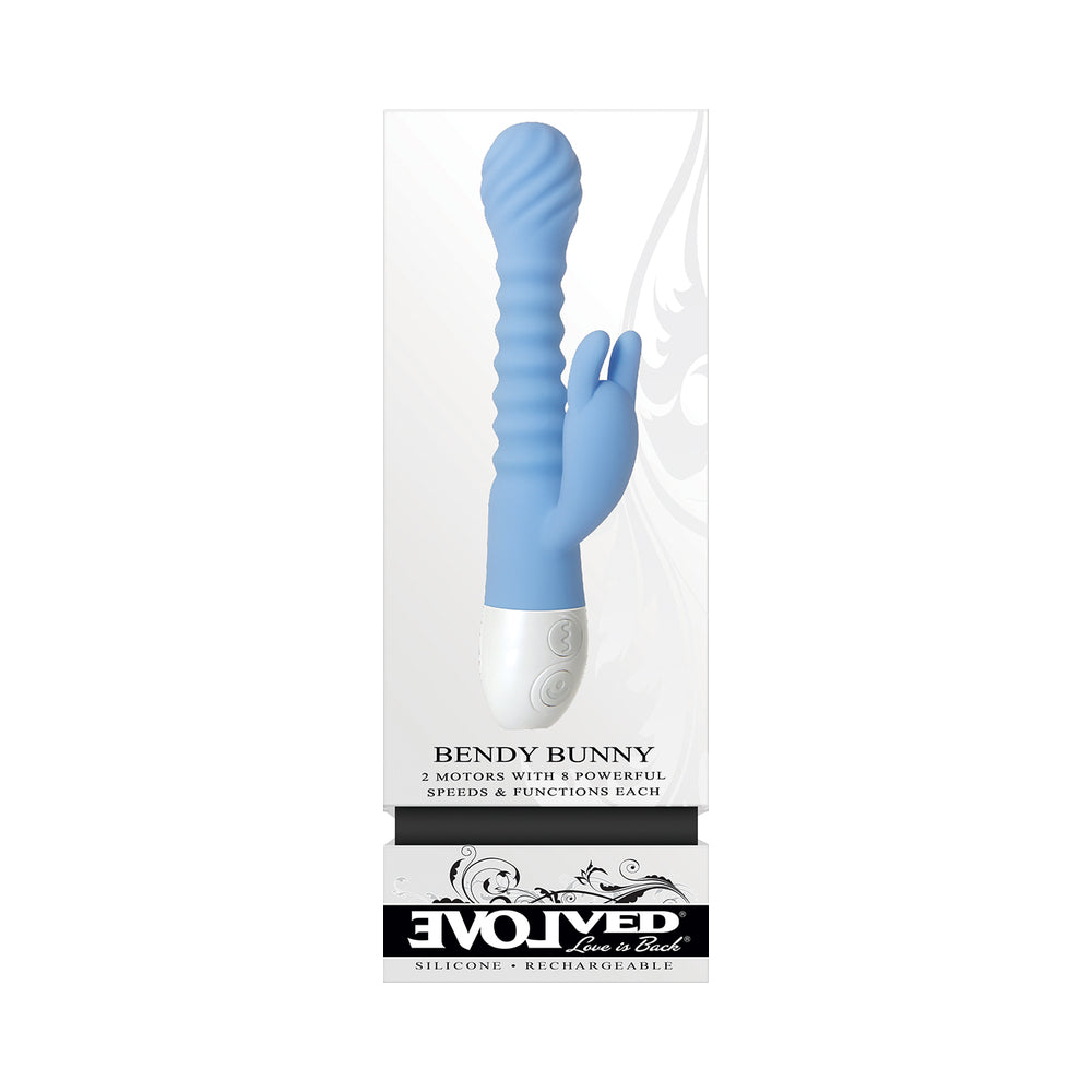 EVOLVED BENDY BUNNY RECHARGEABLE POSEABLE SILICONE RABBIT VIBRATOR BLUE