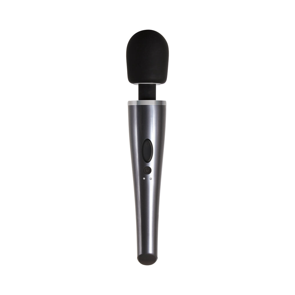 EVOLVED MIGHTY METALLIC WAND RECHARGEABLE SILICONE WAND VIBRATOR CHROME/BLACK