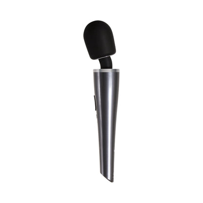 EVOLVED - MIGHTY METALLIC WAND RECHARGEABLE SILICONE WAND VIBRATOR CHROME/BLACK