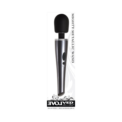 EVOLVED - MIGHTY METALLIC WAND RECHARGEABLE SILICONE WAND VIBRATOR CHROME/BLACK