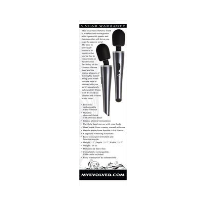 EVOLVED - MIGHTY METALLIC WAND RECHARGEABLE SILICONE WAND VIBRATOR CHROME/BLACK