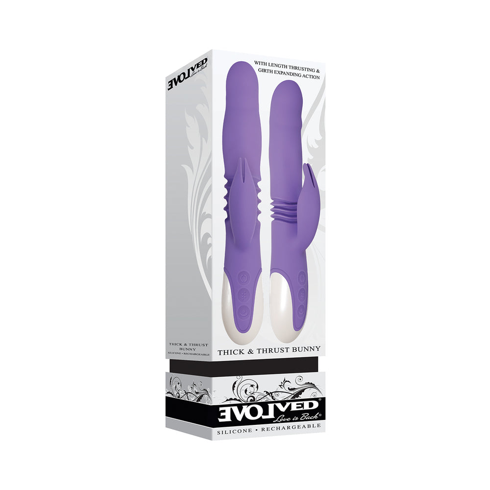 EVOLVED - THICK & THRUST BUNNY RECHARGEABLE THRUSTING SILICONE RABBIT VIBRATOR PURPLE