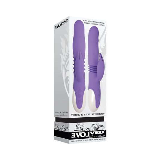EVOLVED - VIBRATEUR LAPIN À THRUSTING RECHARGEABLE EN SILICONE THICK & THRUST VIOLET