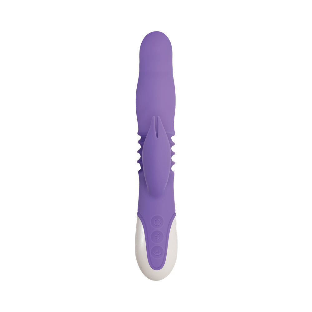 EVOLVED - THICK & THRUST BUNNY RECHARGEABLE THRUSTING SILICONE RABBIT VIBRATOR PURPLE