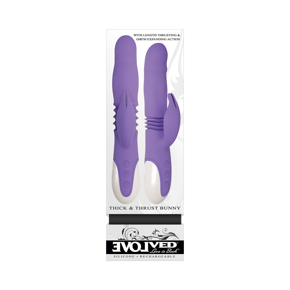 EVOLVED - THICK & THRUST BUNNY RECHARGEABLE THRUSTING SILICONE RABBIT VIBRATOR PURPLE