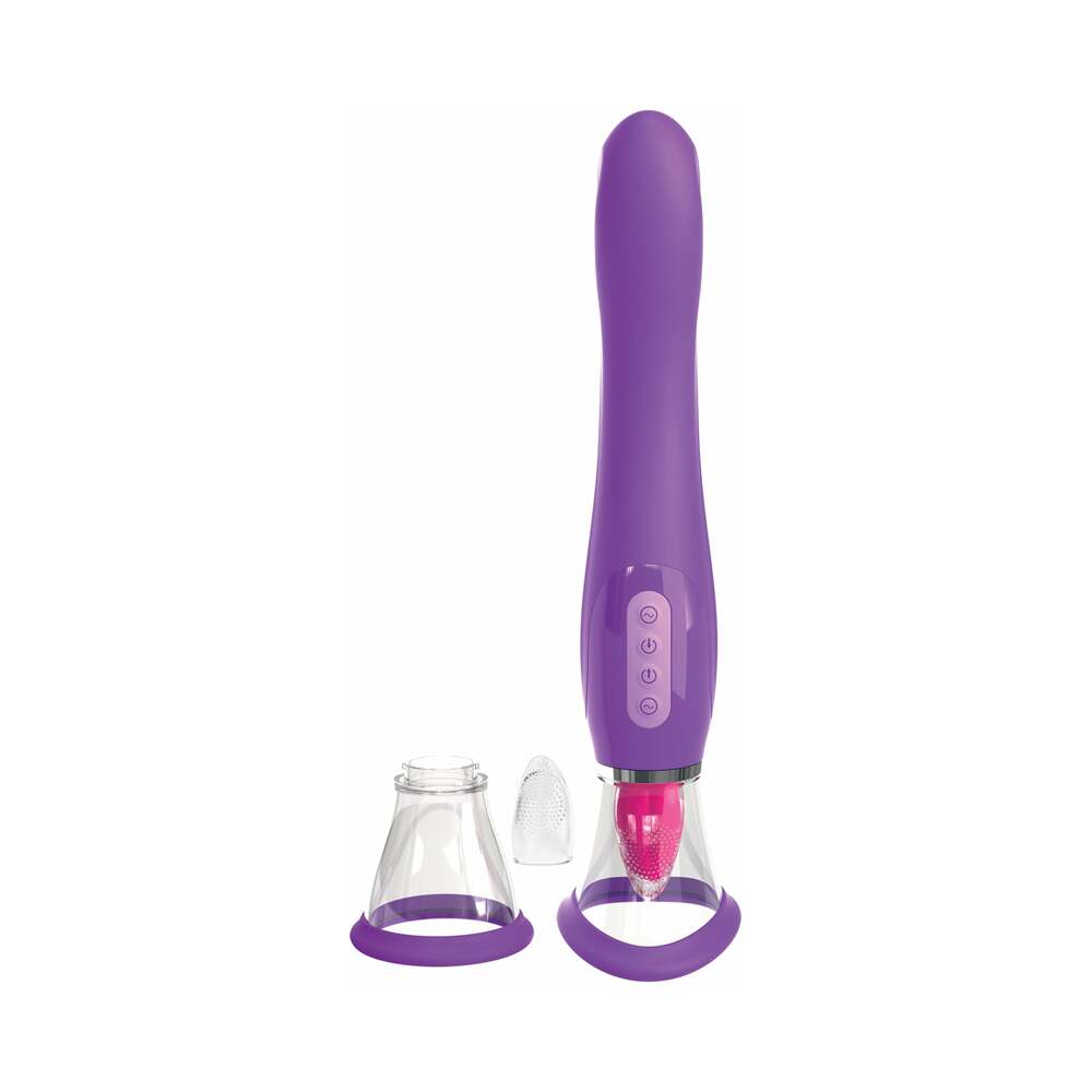 FANTASY FOR HER HER ULTIMATE PLEASURE DUAL-ENDED VIBRATOR WITH LICKING SUCTION PURPLE