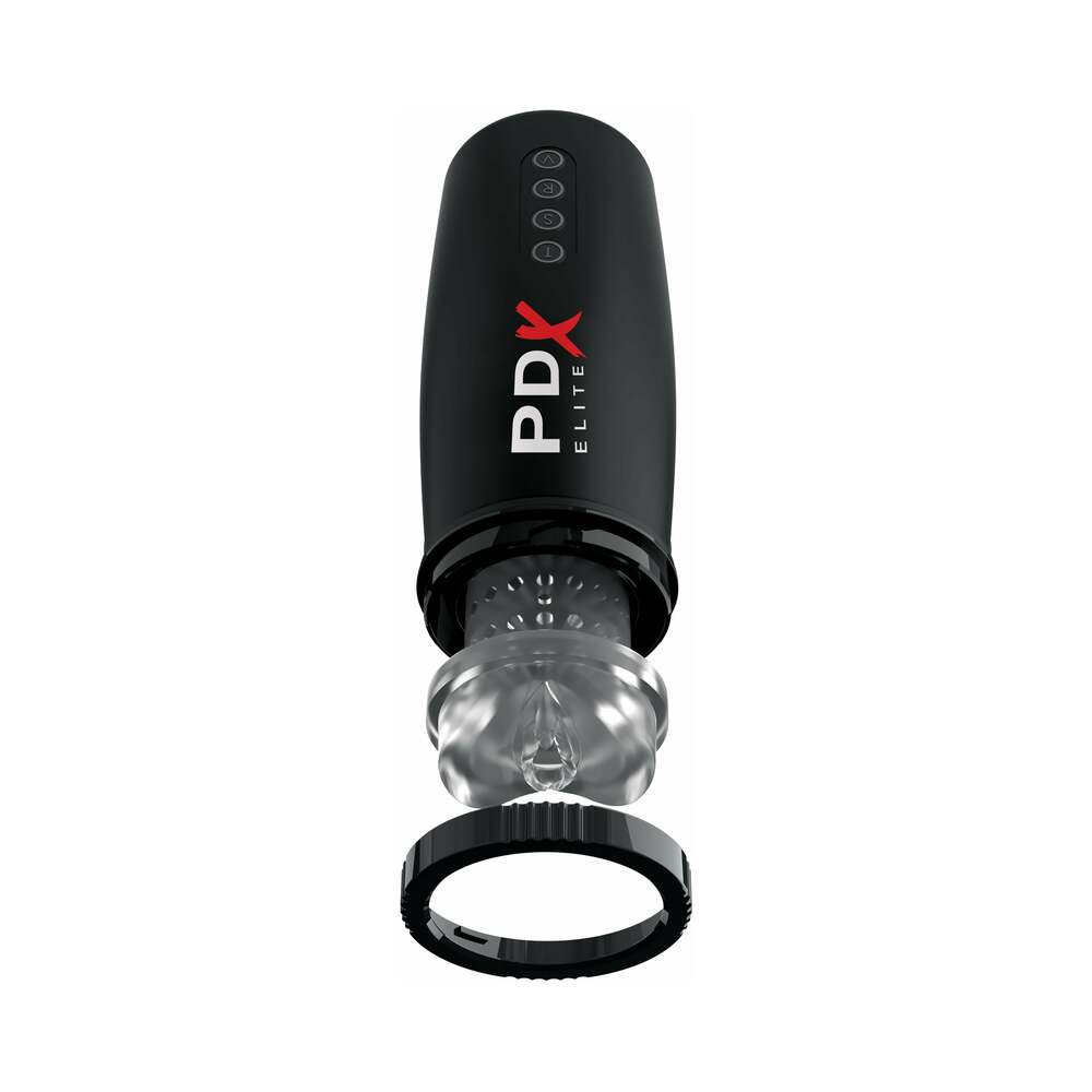 PDX ELITE MOTOBATOR 2 RECHARGEABLE THRUSTING VIBRATING MASTURBATOR CLEAR/BLACK