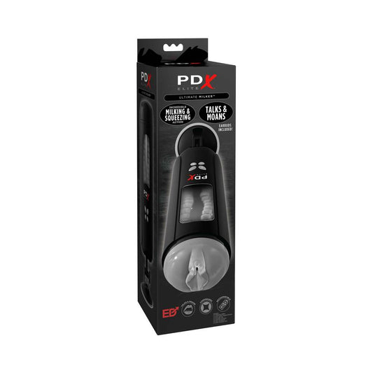PDX BRANDS - PDX ELITE ULTIMATE MILKER GYRATING SUCTION STROKER WITH AUDIO AND SUCTION CUP CLEAR/BLACK