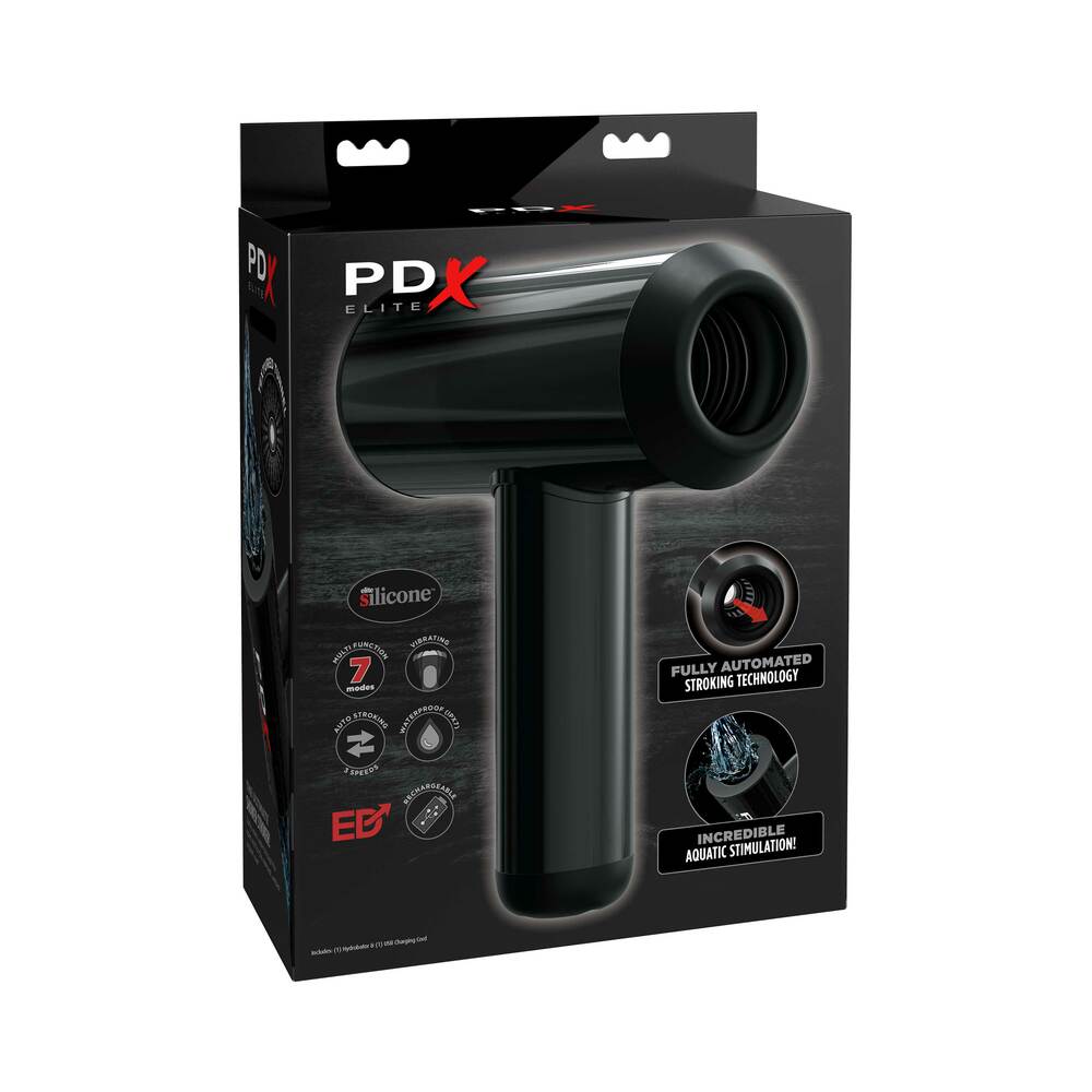 PDX BRANDS - PDX ELITE HYDROBATOR RECHARGEABLE SILICONE VIBRATING AQUATIC STIMULATION STROKER BLACK