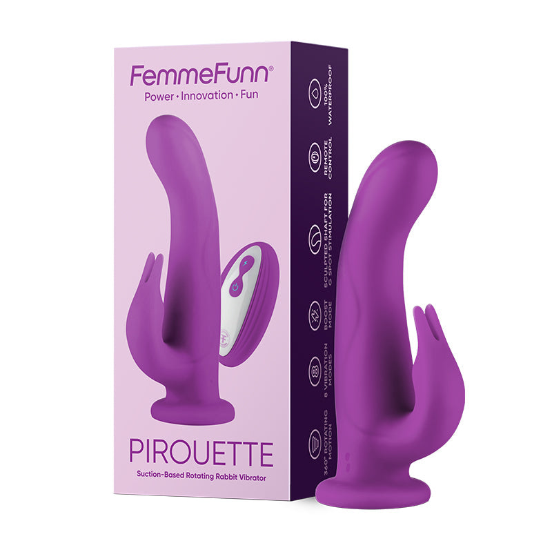 FEMMEFUNN PIROUETTE 8 IN. DUAL-STIMULATION ROTATING VIBRATING DILDO PURPLE