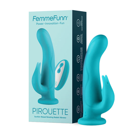 FEMMEFUNN PIROUETTE 8 IN. DUAL-STIMULATION ROTATING VIBRATING DILDO TURQUOISE