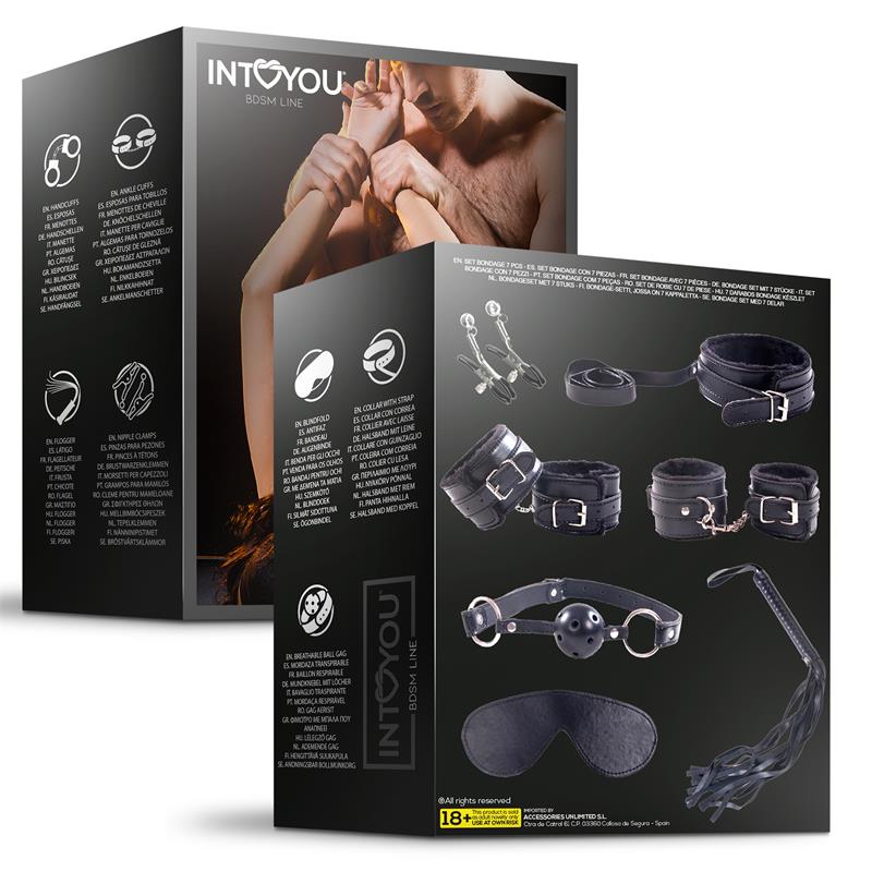 GAMME BDSM INTOYOU - KIT DE BONDAGE 7 PIÈCES EN FOURRURE