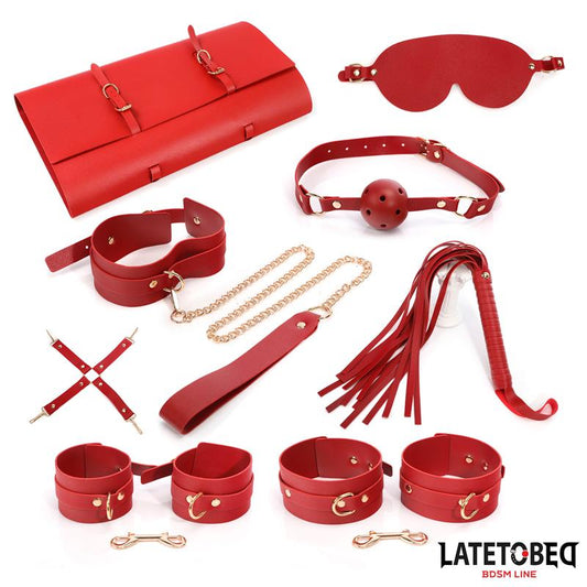 LATETOBED BDSM LINE - 7 PCS BONDAGE SET WITH CARRY BAG RED