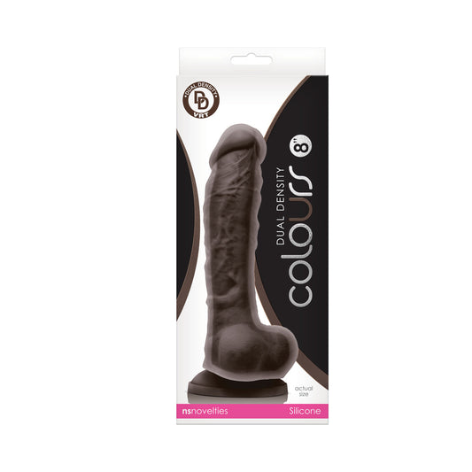 COLOURS DUAL DENSITY 8 IN. DILDO DARK BROWN