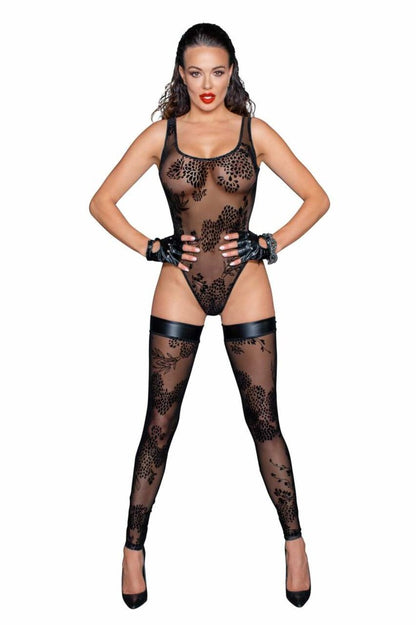 NOIR HANDMADE - TULLE BODY WITH PATTERNED FLOCK EMBROIDERY - M