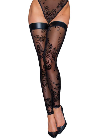 NOIR HANDMADE - TULLE STOCKINGS WITH PATTERNED FLOCK EMBROIDERY - L