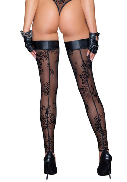 NOIR HANDMADE - TULLE STOCKINGS WITH PATTERNED FLOCK EMBROIDERY - L
