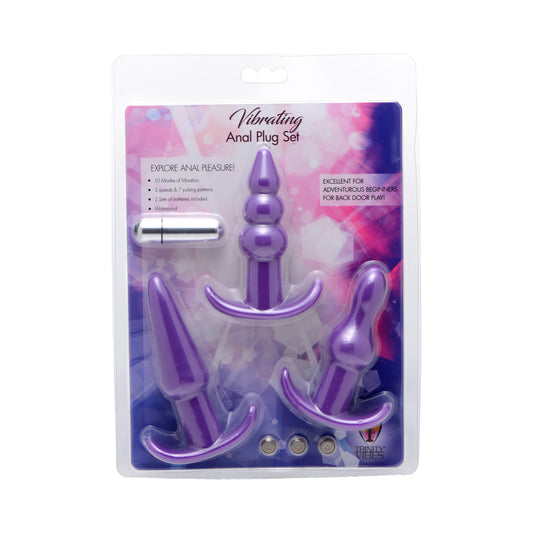 XR BRANDS - TRINITY VIBES 3 PIECE VIBRATING ANAL PLUG SET PURPLE