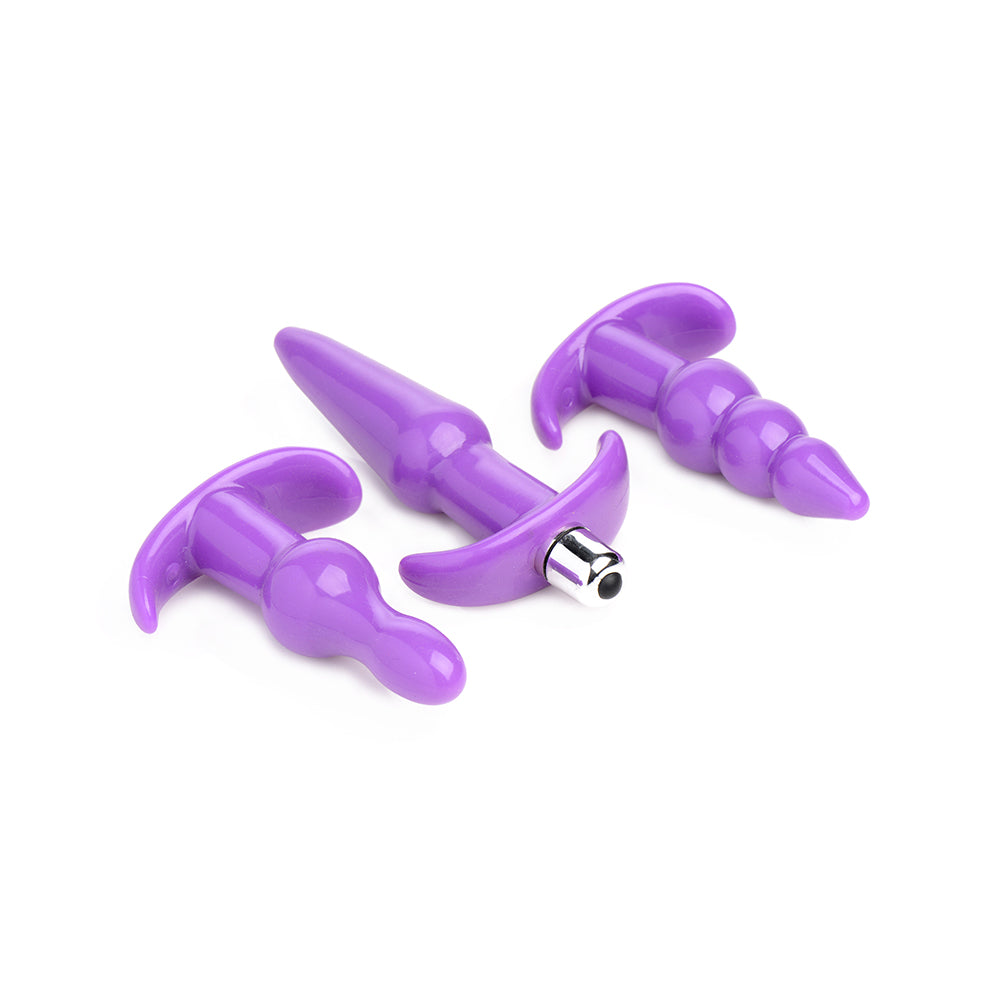 XR BRANDS - TRINITY VIBES 3 PIECE VIBRATING ANAL PLUG SET PURPLE