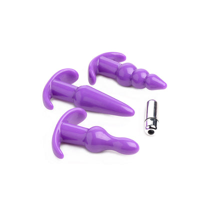 XR BRANDS - TRINITY VIBES 3 PIECE VIBRATING ANAL PLUG SET PURPLE