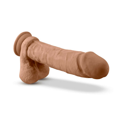 AU NATUREL 9.5 IN. POSABLE DUAL DENSITY DILDO WITH BALLS TAN
