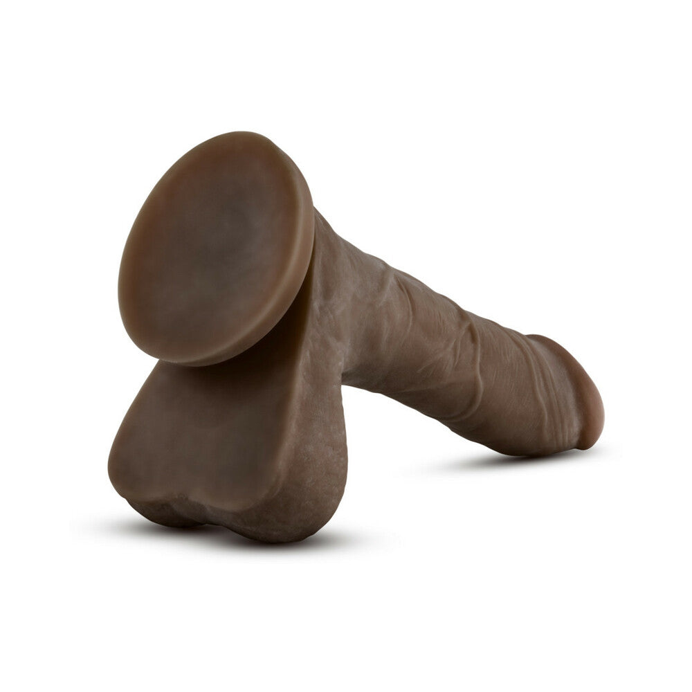 AU NATUREL MISTER PERFECT 8.5 IN. POSABLE DUAL DENSITY DILDO WITH BALLS BROWN