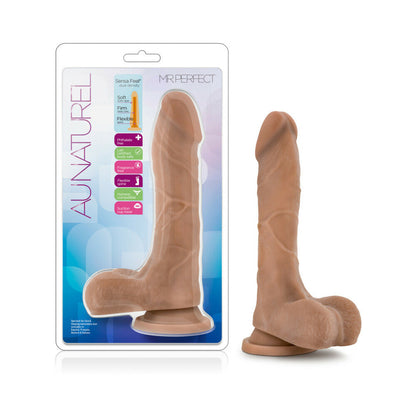 AU NATUREL MISTER PERFECT 8.5 IN. POSABLE DUAL DENSITY DILDO WITH BALLS TAN