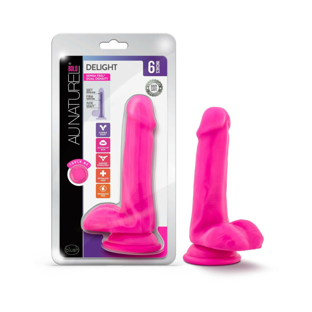 COLORETE - DILDO POSICIONABLE DE DOBLE DENSIDAD CON TESTÍCULOS AU NATUREL BOLD DELIGHT 6 PULGADAS ROSA