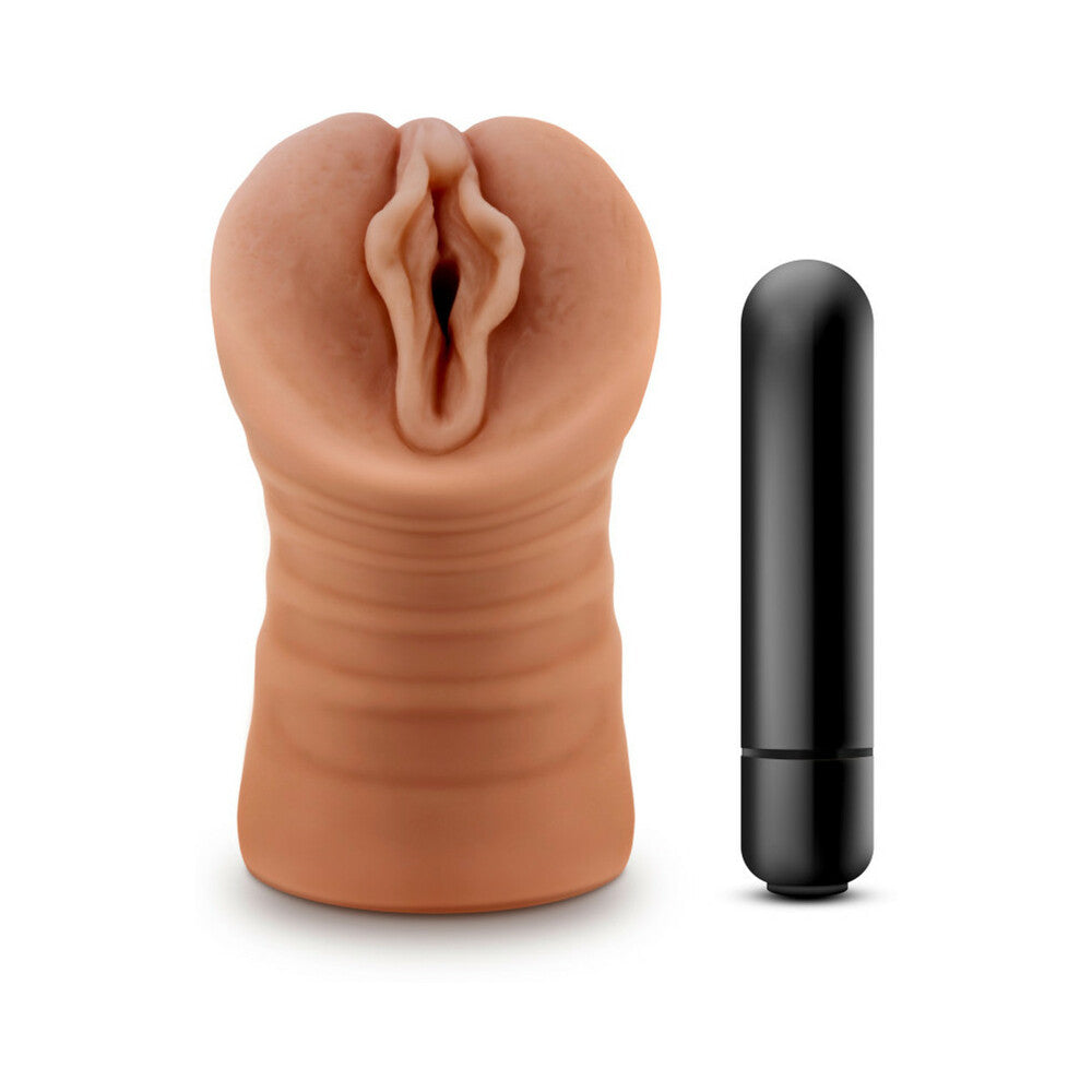 M FOR MEN SOFIA VAGINA STROKER WITH BULLET VIBRATOR TAN