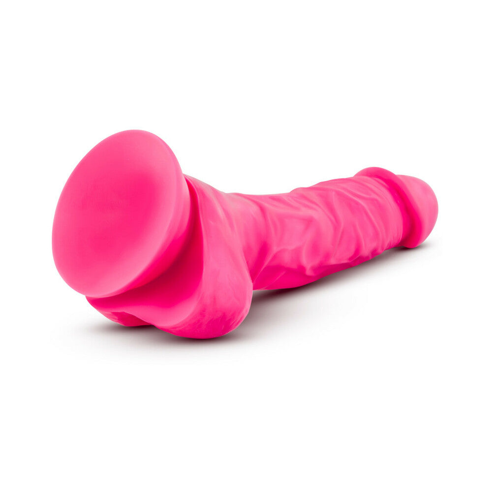 NEO ELITE 7.5 IN. SILICONE DUAL DENSITY DILDO WITH BALLS NEON PINK