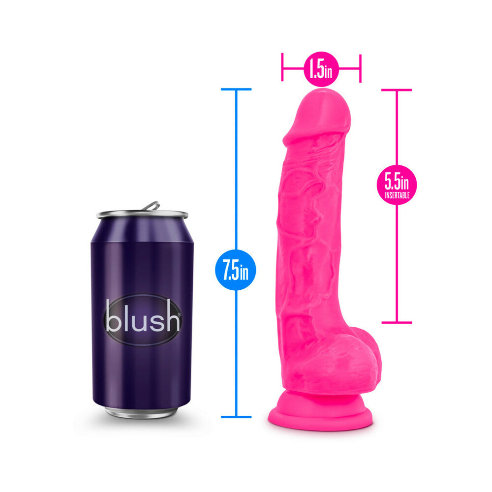 BLUSH - NEO ELITE 7.5 IN. SILICONE DUAL DENSITY DILDO WITH BALLS NEON PINK