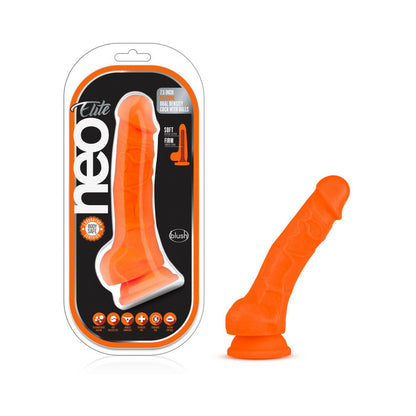 BLUSH - NEO ELITE 7.5 IN. SILICONE DUAL DENSITY DILDO WITH BALLS NEON ORANGE