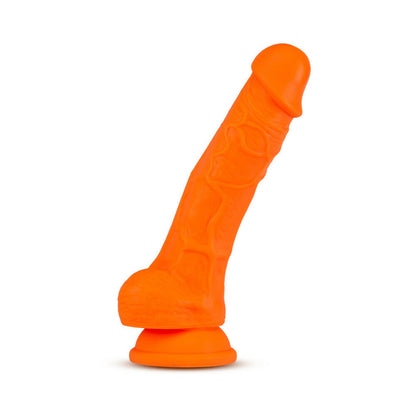 NEO ELITE 7.5 IN. SILICONE DUAL DENSITY DILDO WITH BALLS NEON ORANGE