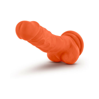 NEO ELITE 7.5 IN. SILICONE DUAL DENSITY DILDO WITH BALLS NEON ORANGE