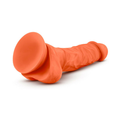 NEO ELITE 7.5 IN. SILICONE DUAL DENSITY DILDO WITH BALLS NEON ORANGE