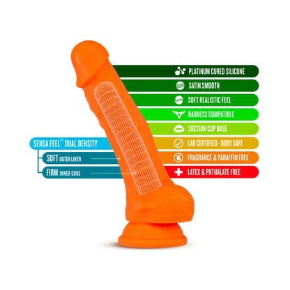 BLUSH - NEO ELITE 7.5 IN. SILICONE DUAL DENSITY DILDO WITH BALLS NEON ORANGE
