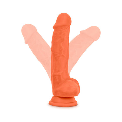 NEO ELITE 7.5 IN. SILICONE DUAL DENSITY DILDO WITH BALLS NEON ORANGE