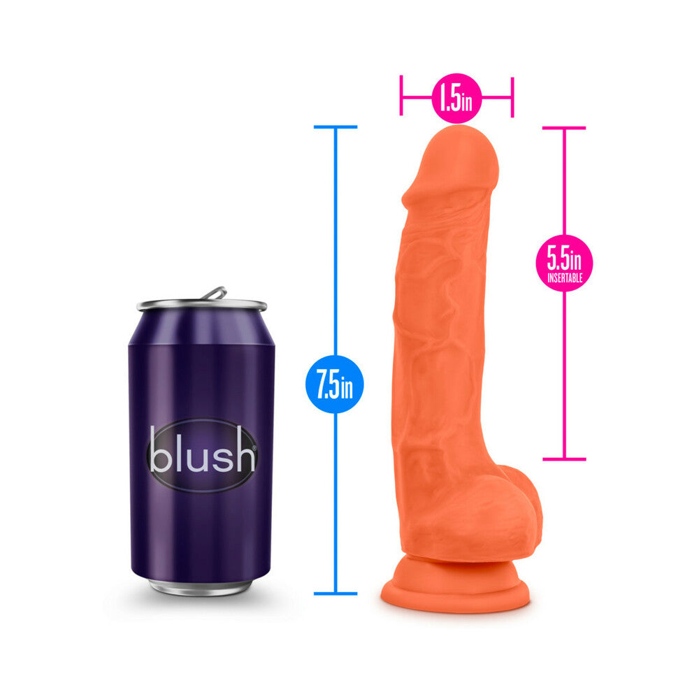 NEO ELITE 7.5 IN. SILICONE DUAL DENSITY DILDO WITH BALLS NEON ORANGE