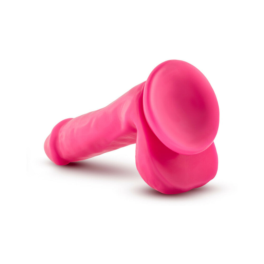 NEO ELITE 6 IN. SILICONE DUAL DENSITY DILDO WITH BALLS NEON PINK