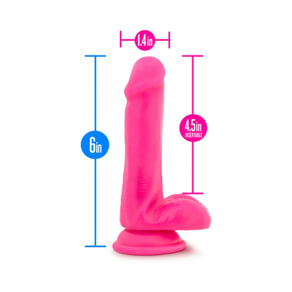NEO ELITE 6 IN. SILICONE DUAL DENSITY DILDO WITH BALLS NEON PINK