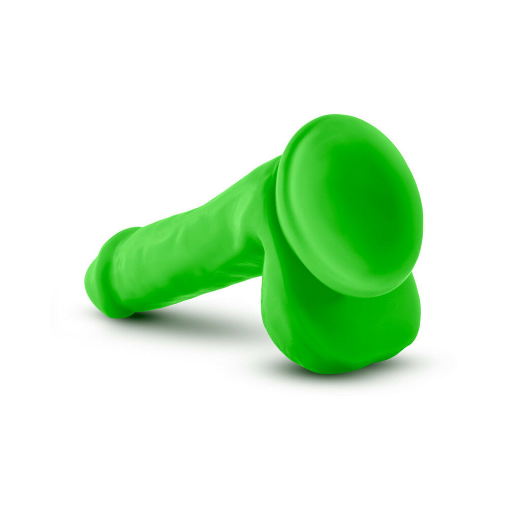 NEO ELITE 6 IN. SILICONE DUAL DENSITY DILDO WITH BALLS NEON GREEN