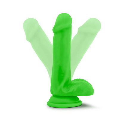 NEO ELITE 6 IN. SILICONE DUAL DENSITY DILDO WITH BALLS NEON GREEN