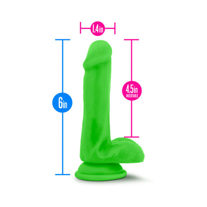 NEO ELITE 6 IN. SILICONE DUAL DENSITY DILDO WITH BALLS NEON GREEN