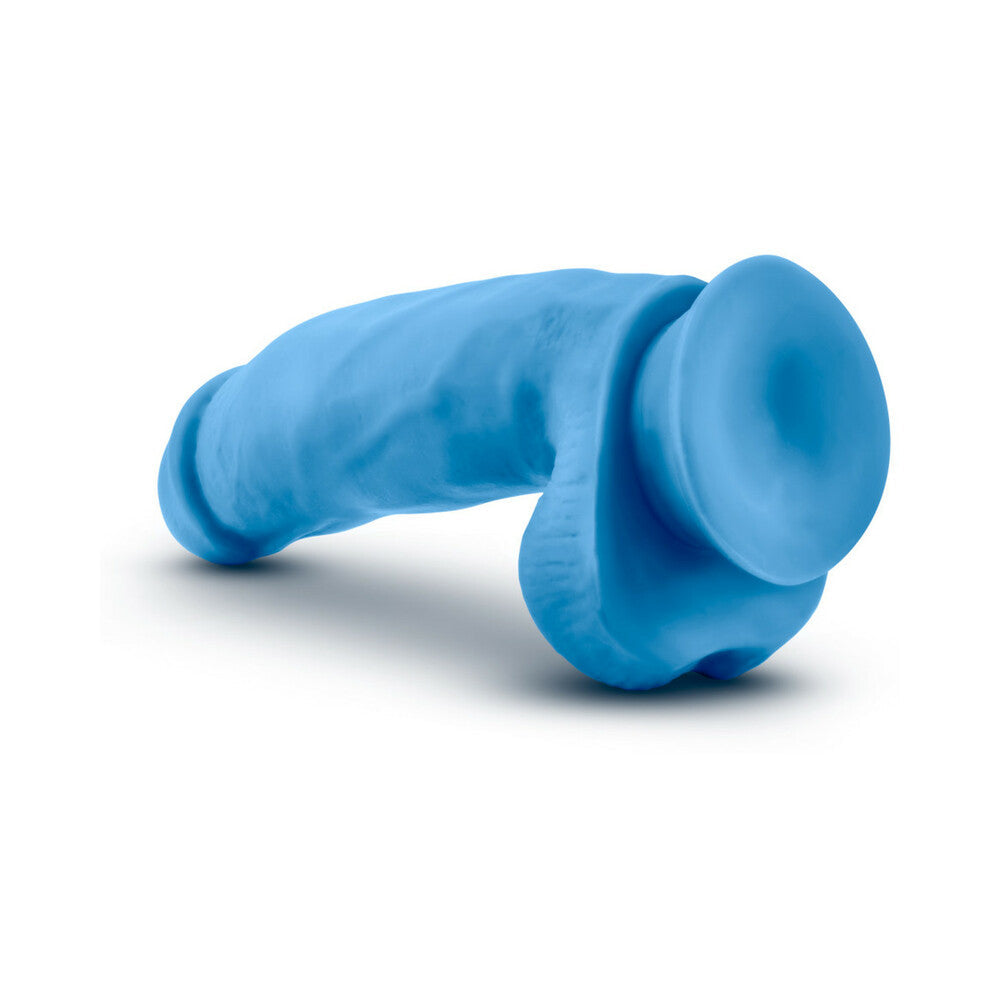 BLUSH - NEO ELITE 7 IN. SILICONE DUAL DENSITY DILDO WITH BALLS NEON