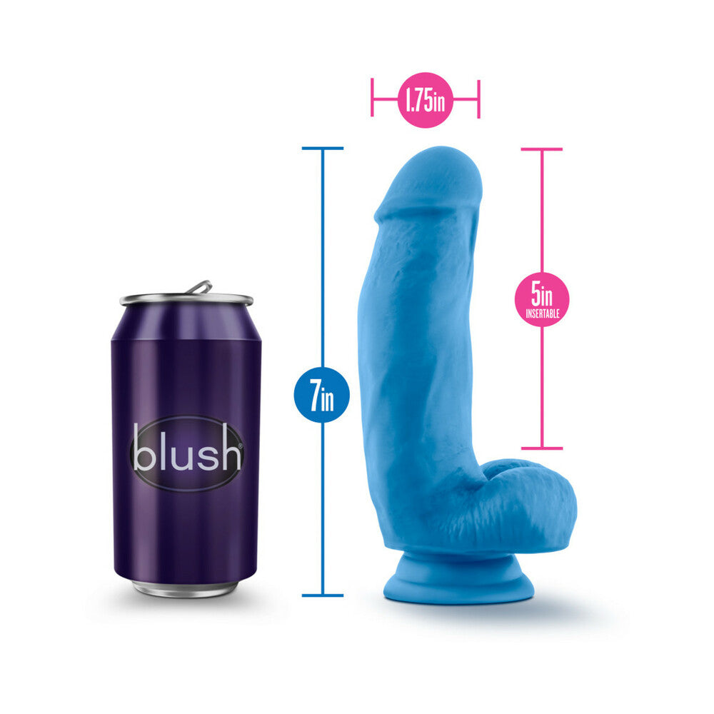 NEO ELITE 7 IN. SILICONE DUAL DENSITY DILDO WITH BALLS NEON BLUE