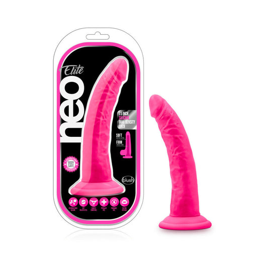 NEO ELITE 7.5 IN. SILICONE DUAL DENSITY DILDO NEON PINK